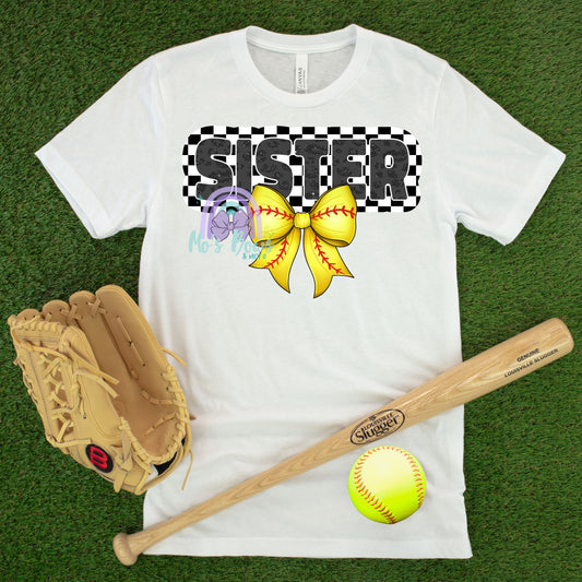 Sister Checkered Softball Bow