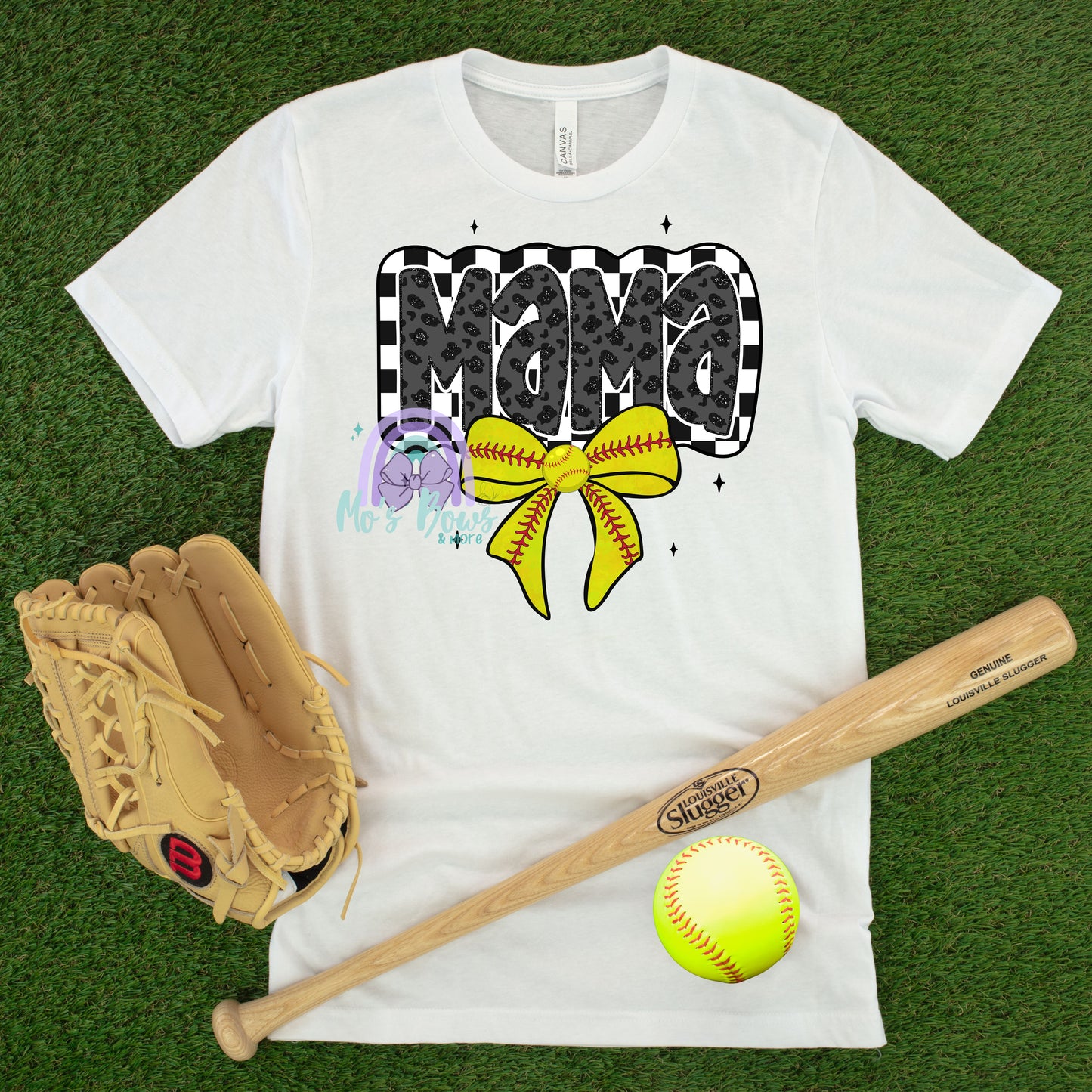 Mama Checkered Softball Bow