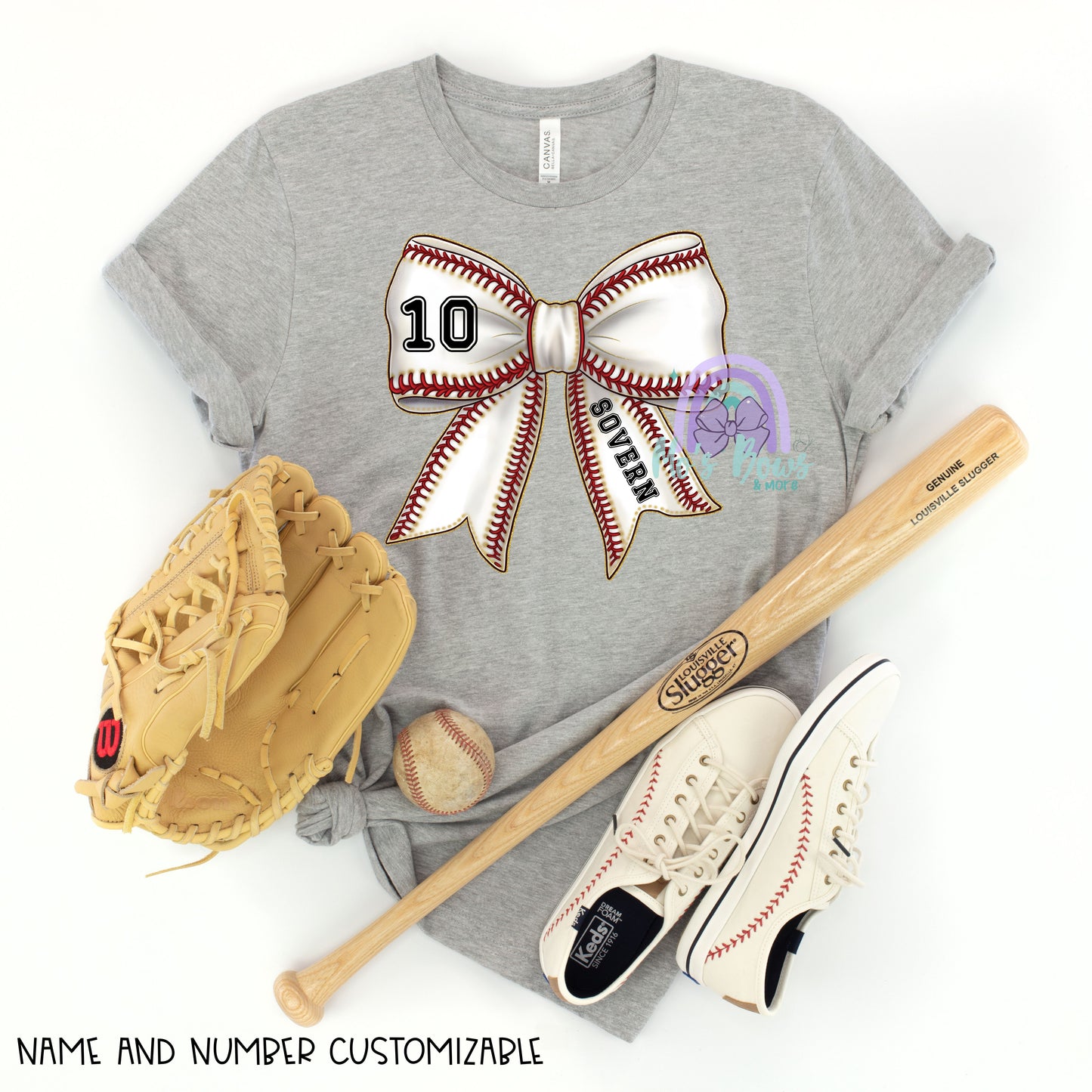 Baseball Bow w/ Name and Number