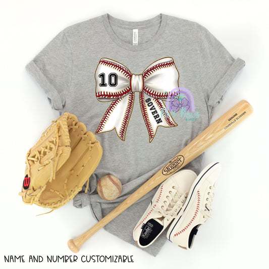 Baseball Bow w/ Name and Number