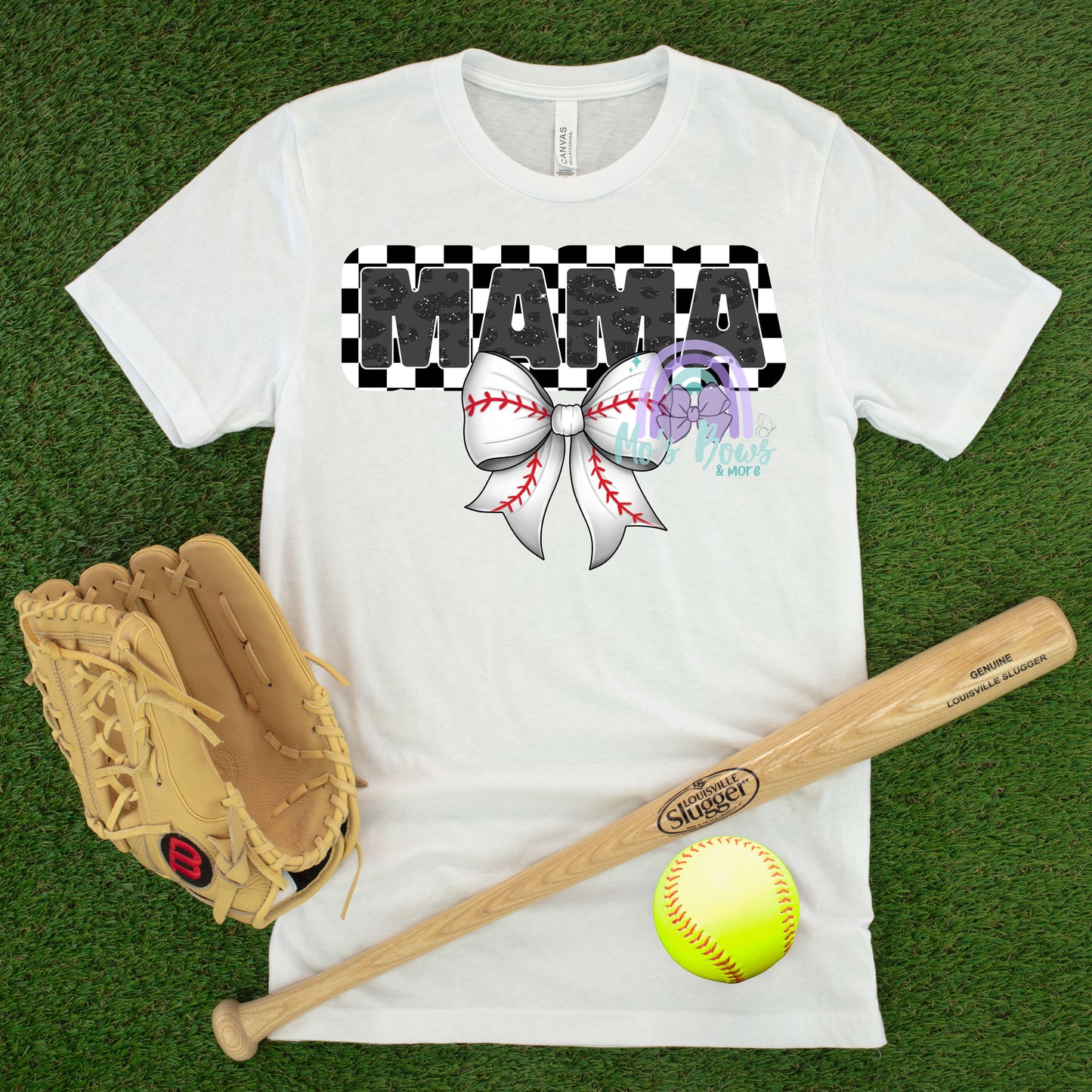 Mama Checkered Baseball Bow